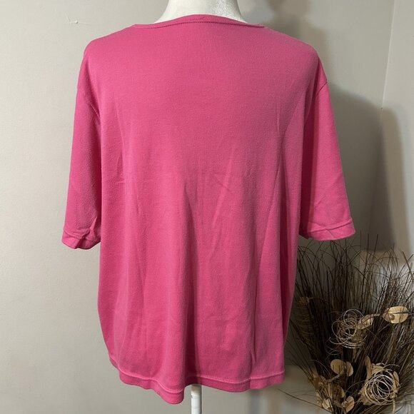 BRIDGE GATE Women Pink Short Sleeve Button Up Top Embroidered Floral VNeck Sz 2X - Picture 2 of 5